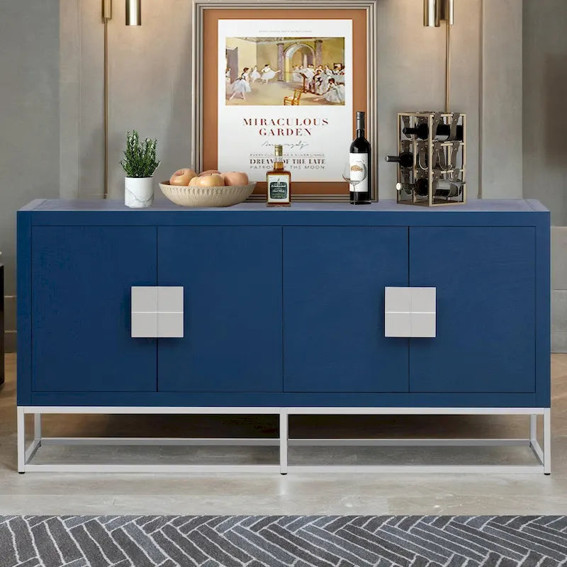 Modern 4-Door Storage Cabinet with Adjustable Shelves and Sculptural Support Legs