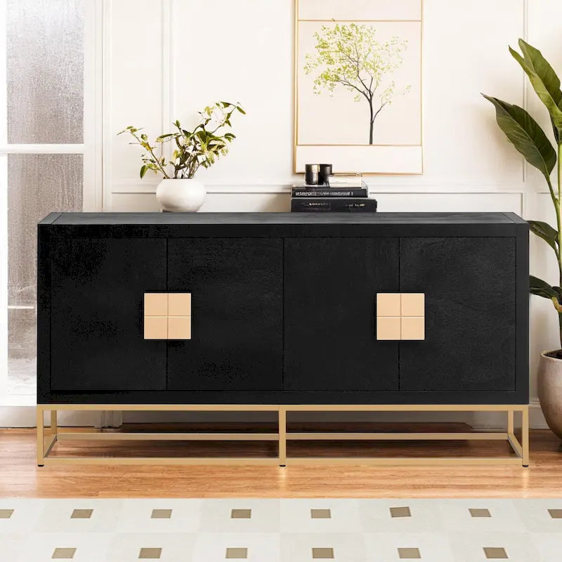 Modern 4-Door Storage Cabinet with Adjustable Shelves and Sculptural Support Legs