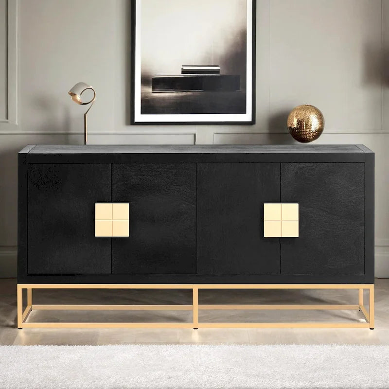 Modern 4-Door Storage Cabinet with Adjustable Shelves and Sculptural Support Legs