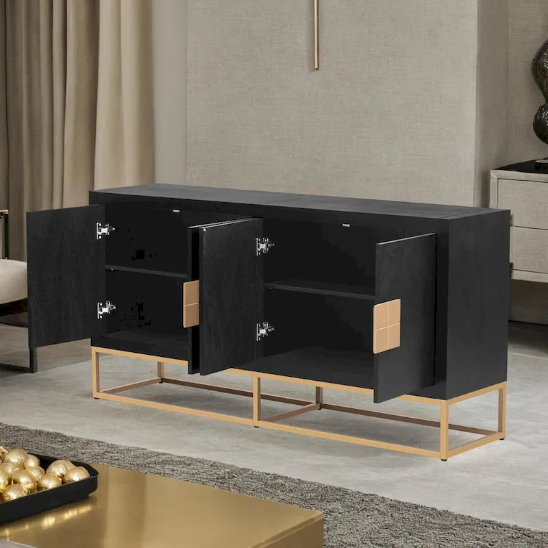 Modern 4-Door Storage Cabinet with Adjustable Shelves and Sculptural Support Legs
