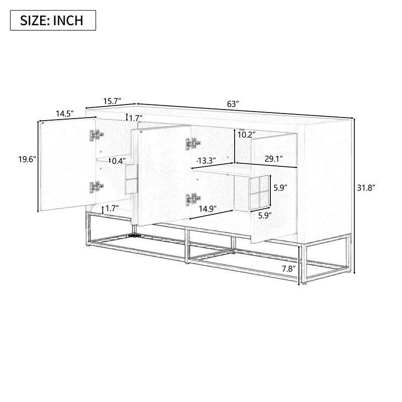 Modern 4-Door Storage Cabinet with Adjustable Shelves and Sculptural Support Legs