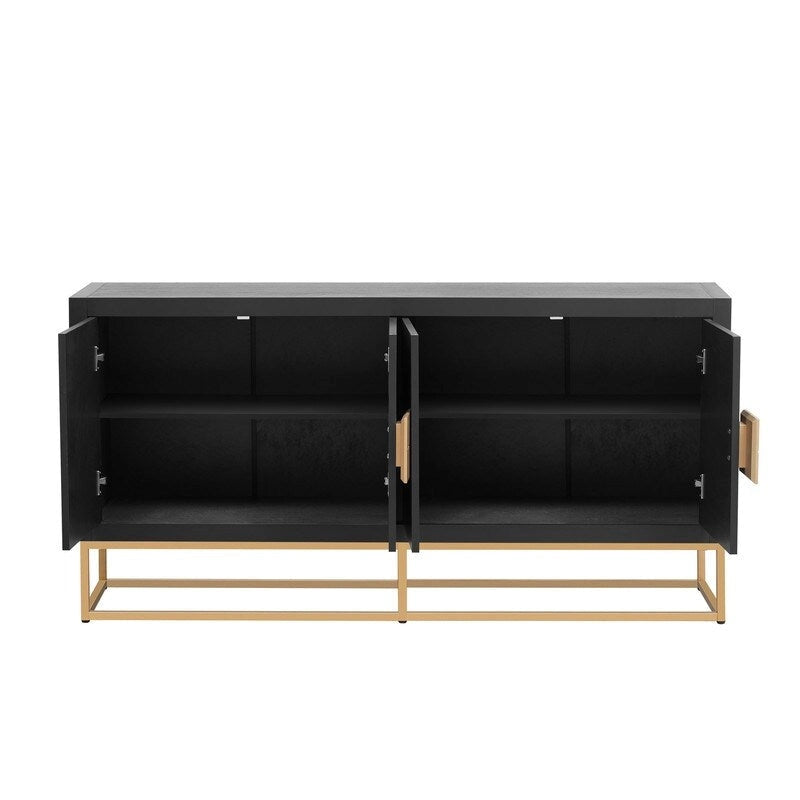 Modern 4-Door Storage Cabinet with Adjustable Shelves and Sculptural Support Legs