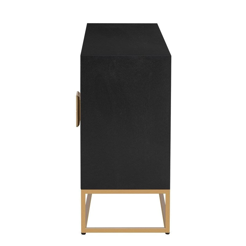 Modern 4-Door Storage Cabinet with Adjustable Shelves and Sculptural Support Legs