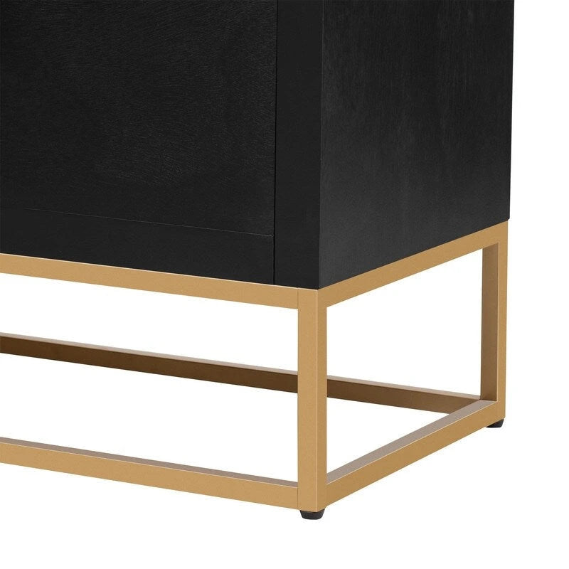 Modern 4-Door Storage Cabinet with Adjustable Shelves and Sculptural Support Legs
