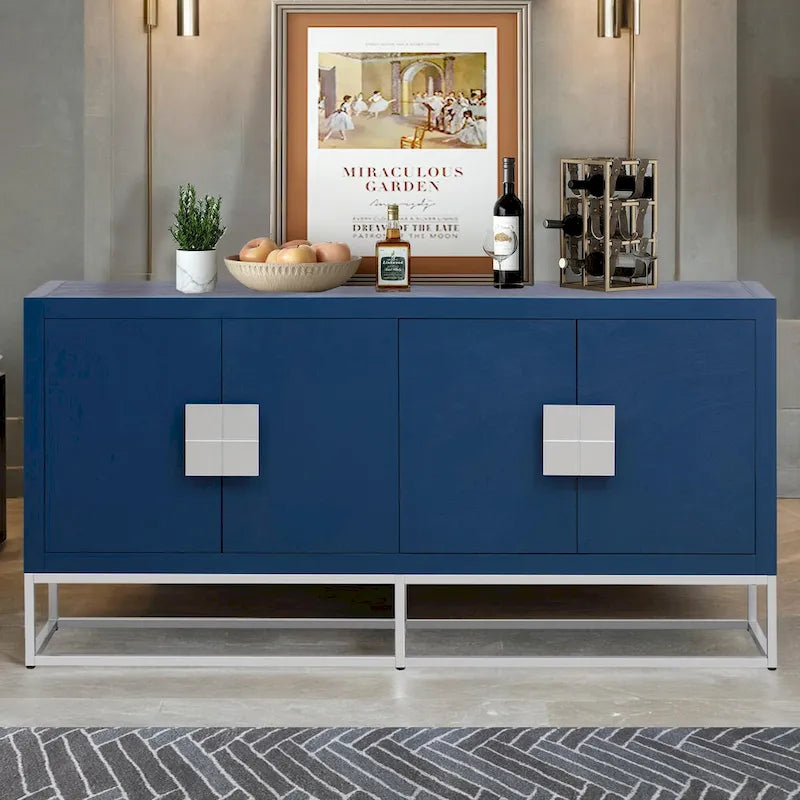 Modern 4-Door Storage Cabinet with Adjustable Shelves and Sculptural Support Legs