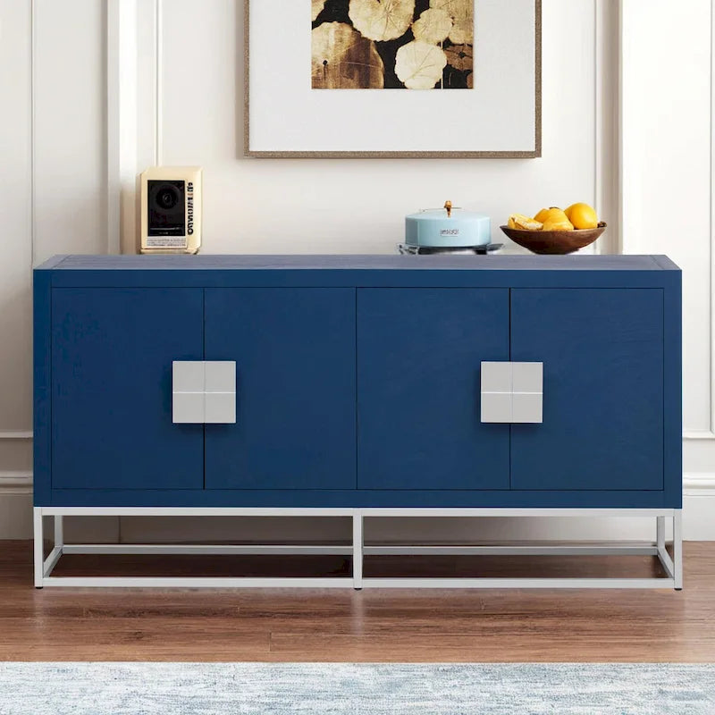 Modern 4-Door Storage Cabinet with Adjustable Shelves and Sculptural Support Legs