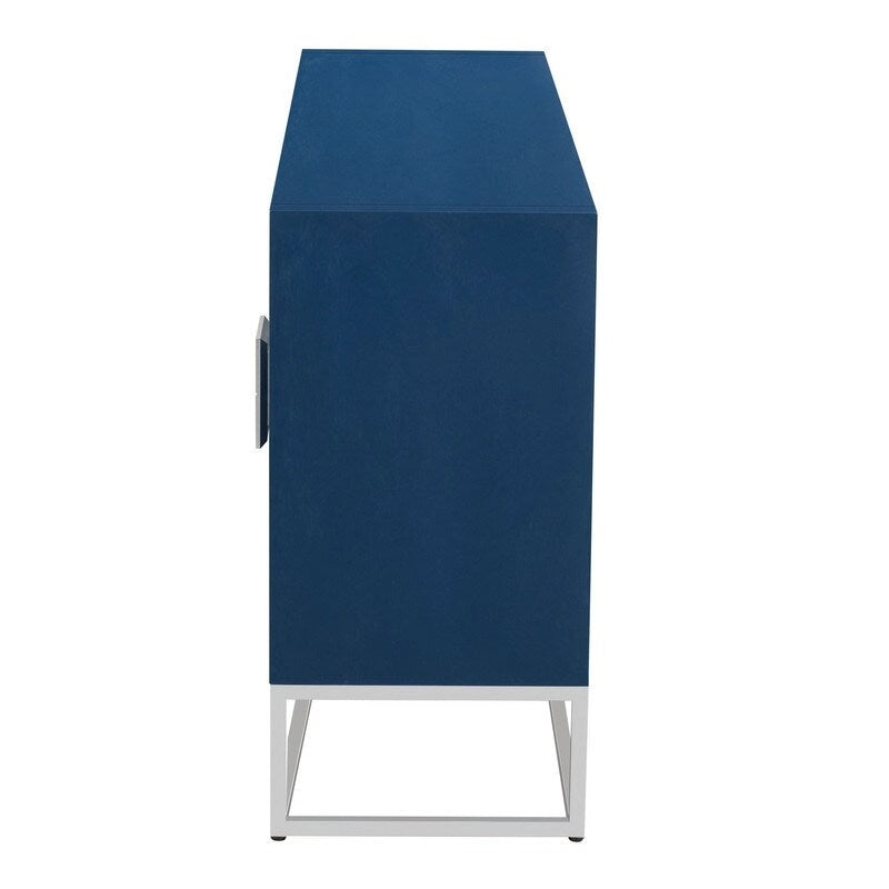 Modern 4-Door Storage Cabinet with Adjustable Shelves and Sculptural Support Legs
