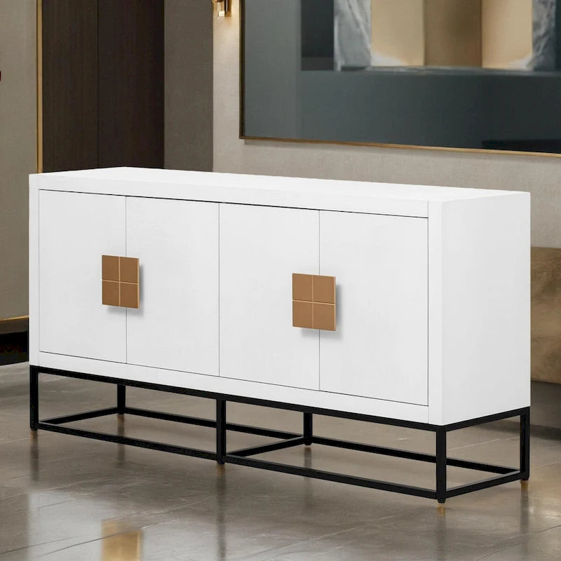 Modern 4-Door Storage Cabinet with Adjustable Shelves and Sculptural Support Legs
