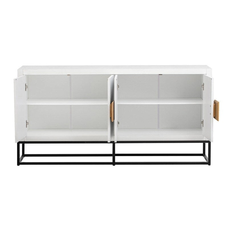 Modern 4-Door Storage Cabinet with Adjustable Shelves and Sculptural Support Legs