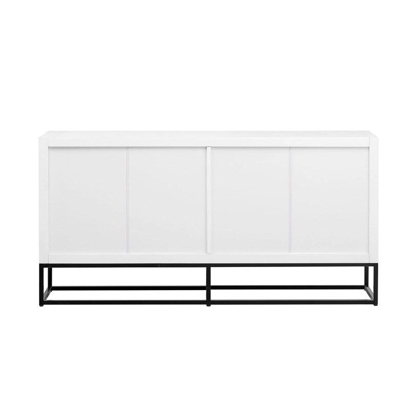 Modern 4-Door Storage Cabinet with Adjustable Shelves and Sculptural Support Legs