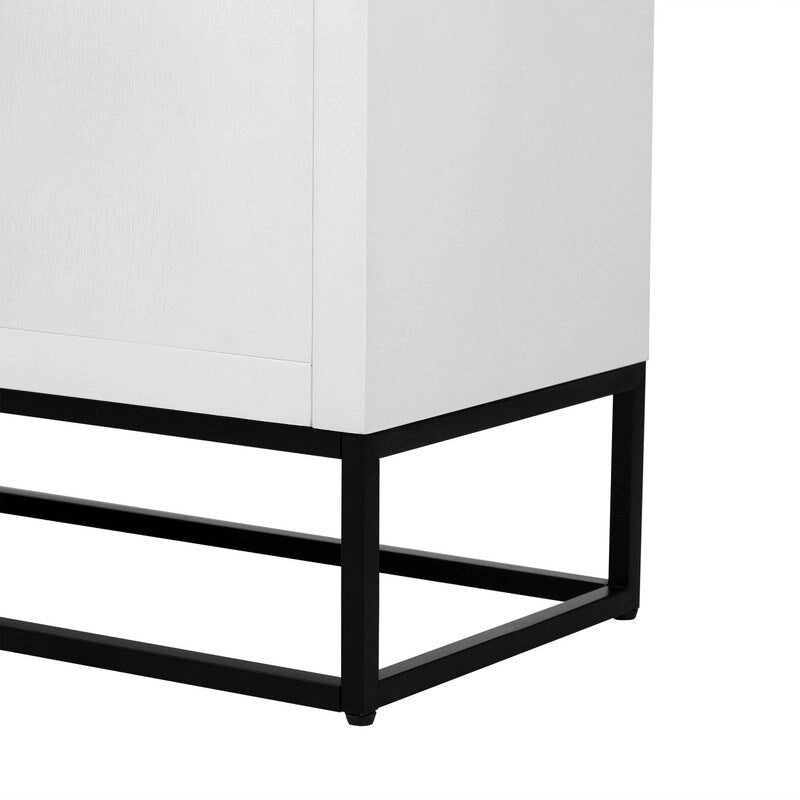 Modern 4-Door Storage Cabinet with Adjustable Shelves and Sculptural Support Legs