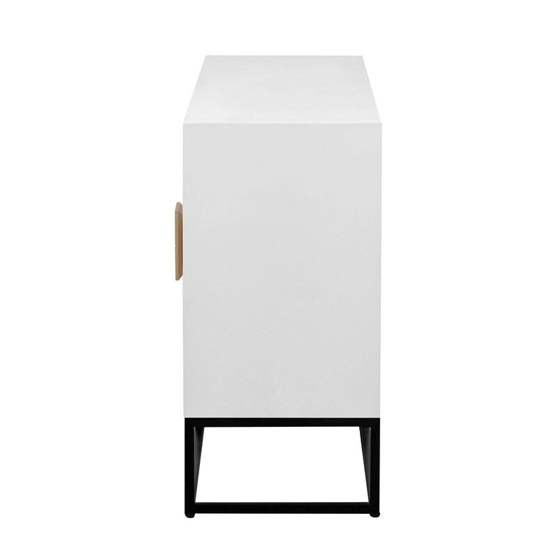 Modern 4-Door Storage Cabinet with Adjustable Shelves and Sculptural Support Legs