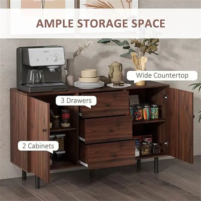 Wood Grain Buffet Sideboard Cabinet with 2 Doors & 3 Drawers – 50 Inch