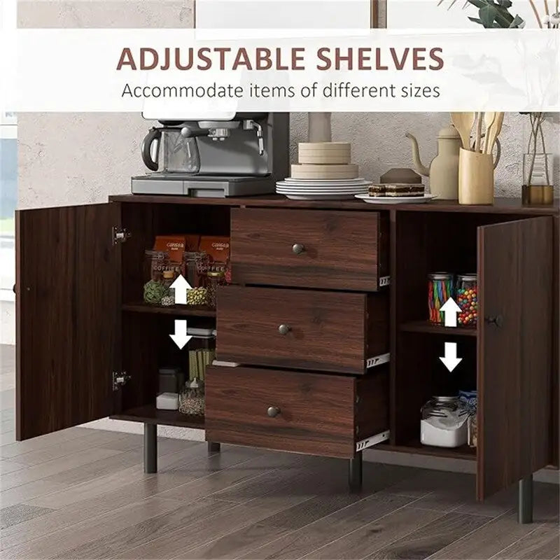 Wood Grain Buffet Sideboard Cabinet with 2 Doors & 3 Drawers – 50 Inch