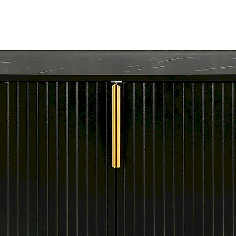 Faux Marble Top 3-Door Wooden Sideboard with Gold Metal Legs – 60 Inch