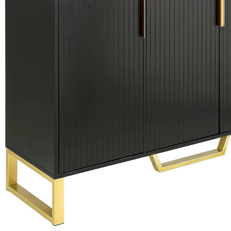 Faux Marble Top 3-Door Wooden Sideboard with Gold Metal Legs – 60 Inch