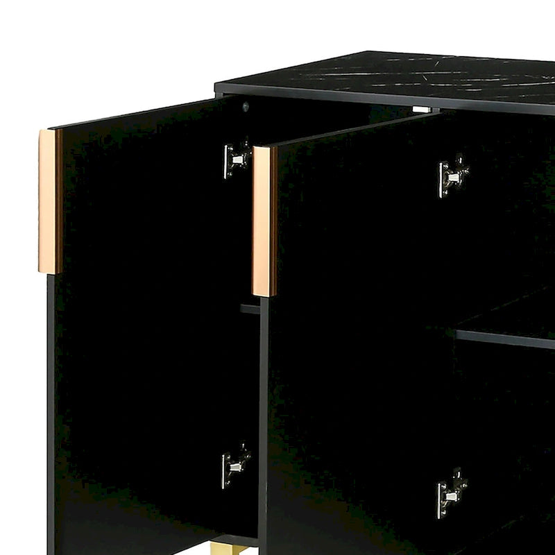 Faux Marble Top 3-Door Wooden Sideboard with Gold Metal Legs – 60 Inch