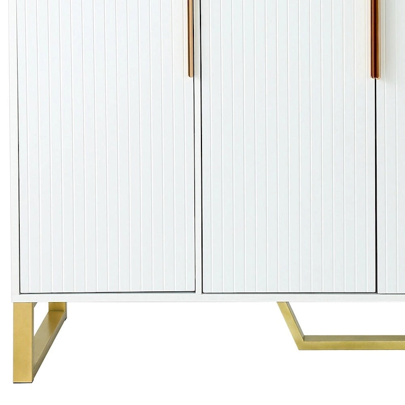 Faux Marble Top 3-Door Wooden Sideboard with Gold Metal Legs – 60 Inch