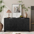 Farmhouse 4-Door Wooden Accent Cabinet with Hexagonal Panel Detail