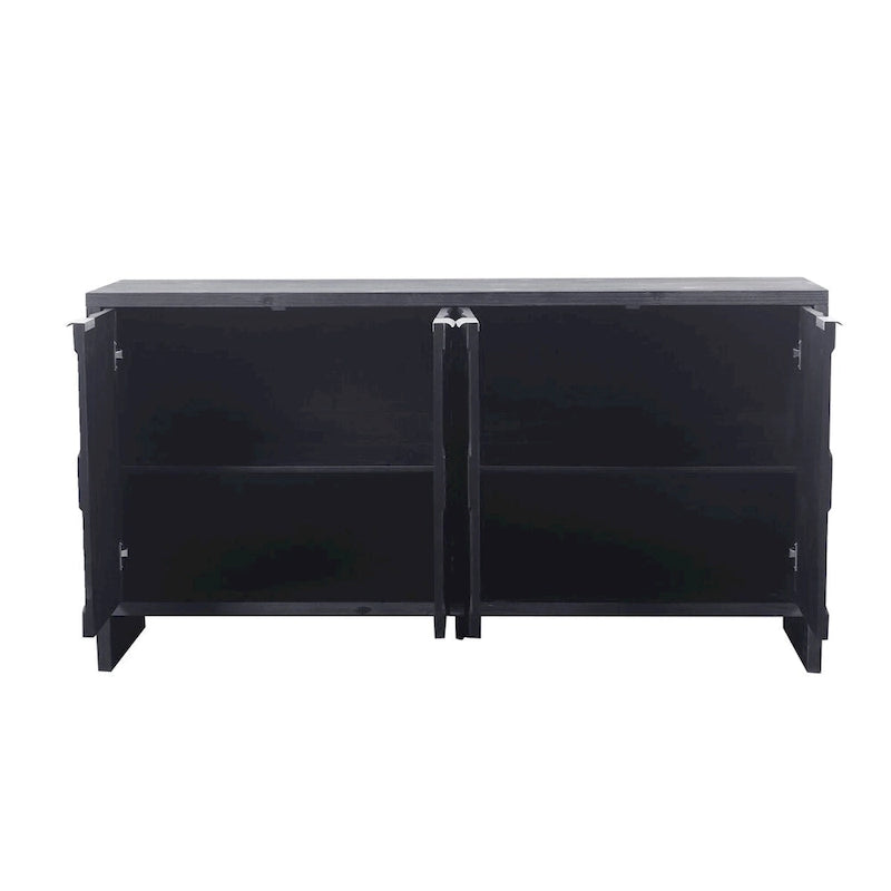 Farmhouse 4-Door Wooden Accent Cabinet with Hexagonal Panel Detail