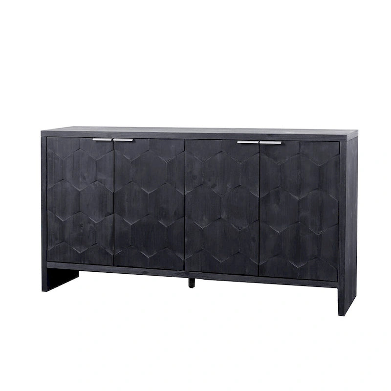 Farmhouse 4-Door Wooden Accent Cabinet with Hexagonal Panel Detail