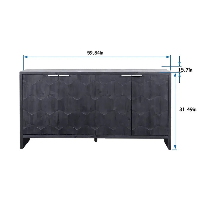 Farmhouse 4-Door Wooden Accent Cabinet with Hexagonal Panel Detail
