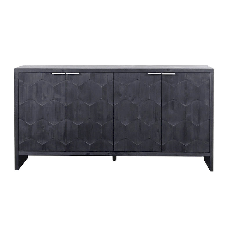 Farmhouse 4-Door Wooden Accent Cabinet with Hexagonal Panel Detail