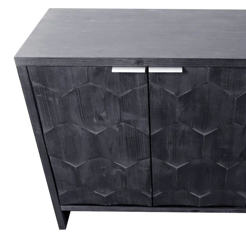 Farmhouse 4-Door Wooden Accent Cabinet with Hexagonal Panel Detail