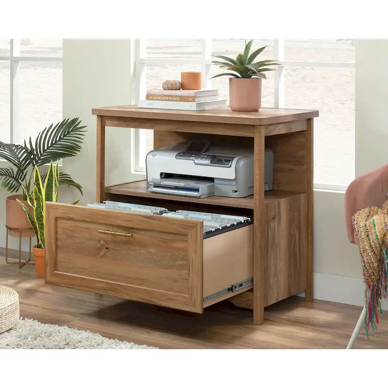 Lateral File Cabinet with Herringbone Top, Open Shelf and Full-Extension Drawer