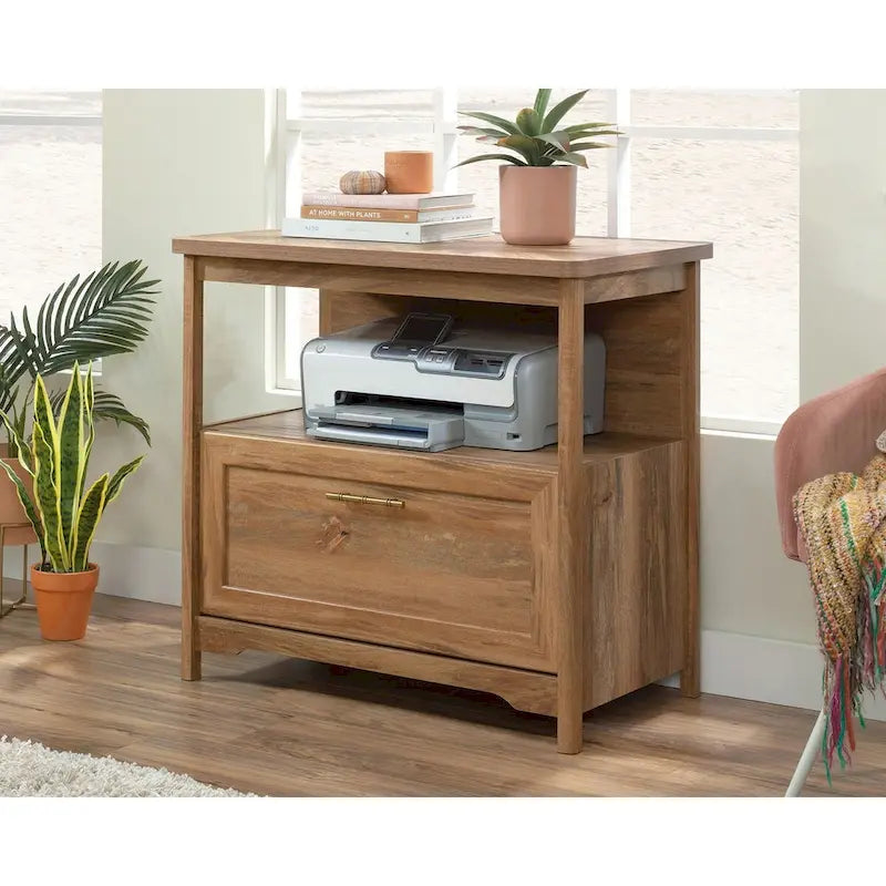 Lateral File Cabinet with Herringbone Top, Open Shelf and Full-Extension Drawer