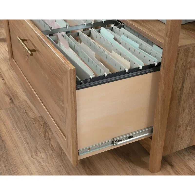 Lateral File Cabinet with Herringbone Top, Open Shelf and Full-Extension Drawer