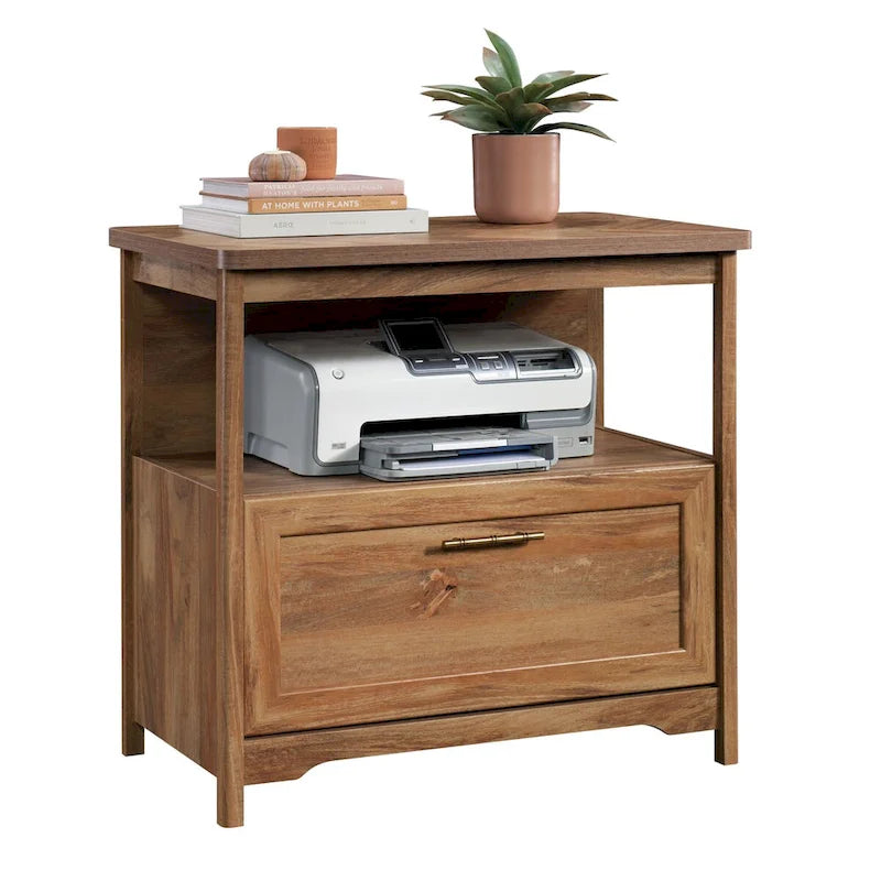 Lateral File Cabinet with Herringbone Top, Open Shelf and Full-Extension Drawer