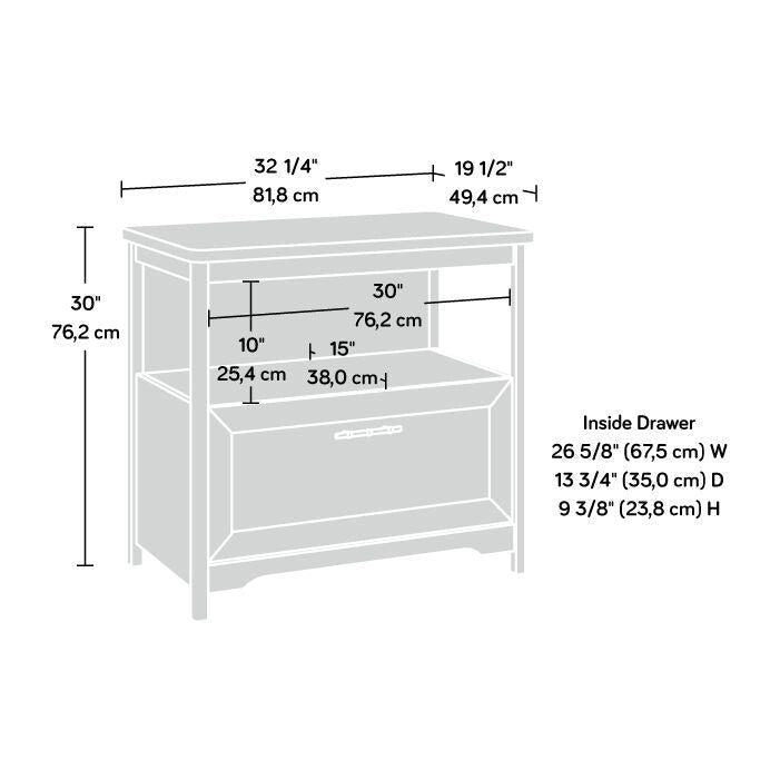 Lateral File Cabinet with Herringbone Top, Open Shelf and Full-Extension Drawer