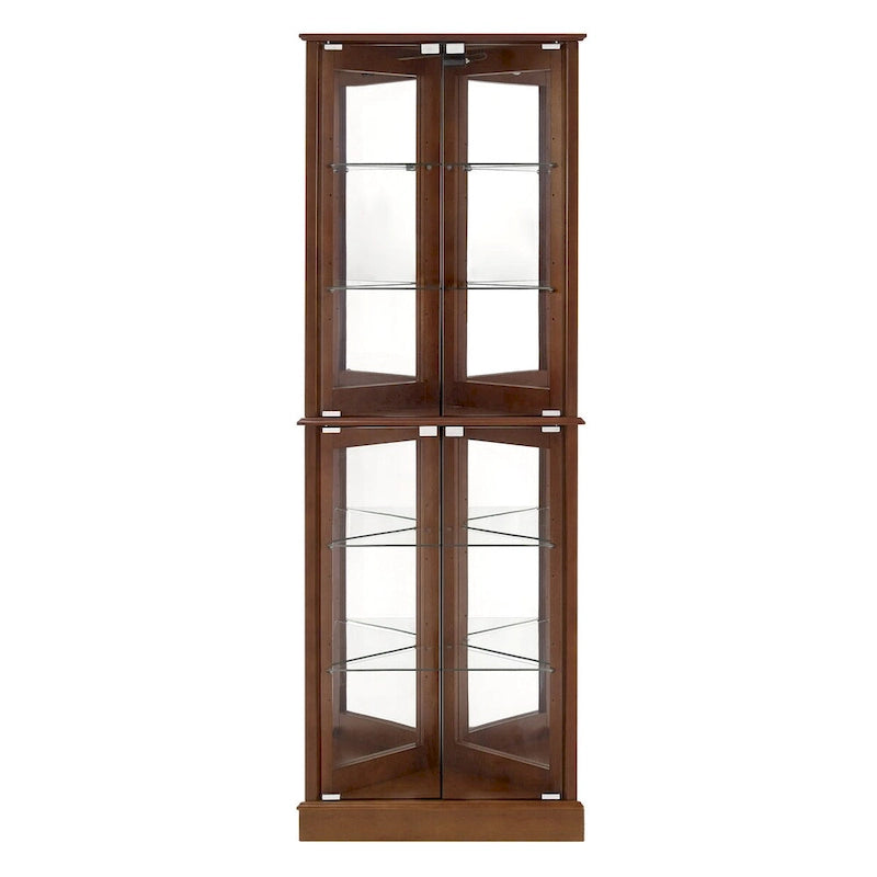 Corner Curio Display Cabinet with Lighting, Mirrored Back & Tempered Glass Shelves