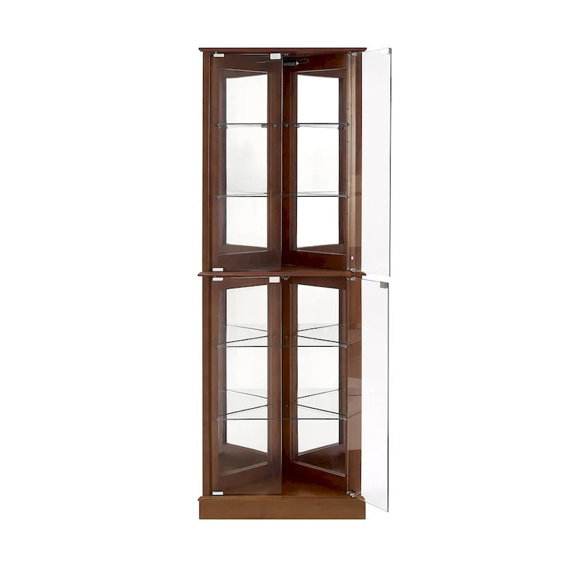 Corner Curio Display Cabinet with Lighting, Mirrored Back & Tempered Glass Shelves
