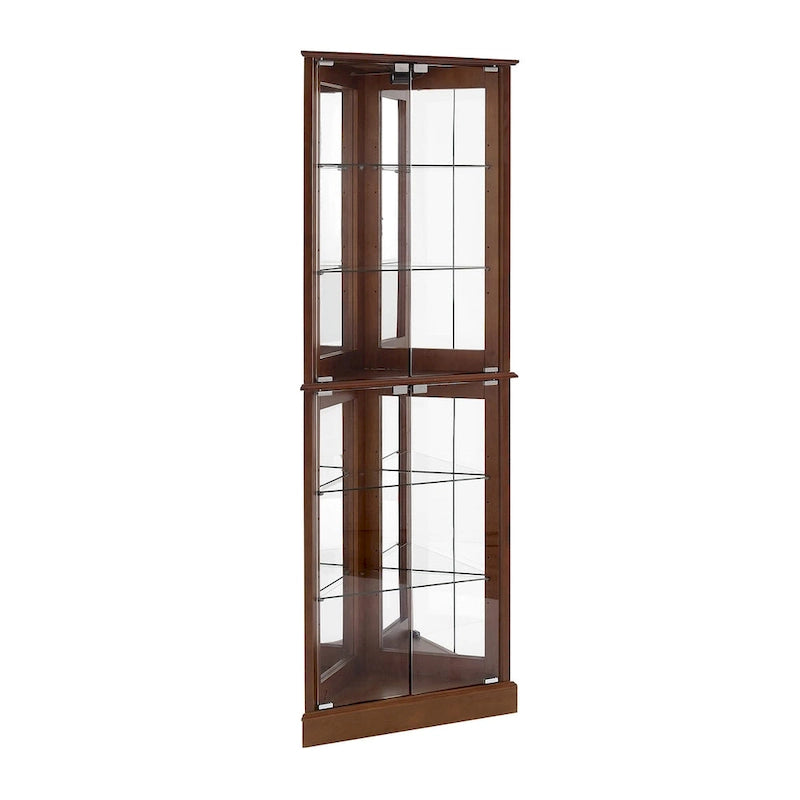 Corner Curio Display Cabinet with Lighting, Mirrored Back & Tempered Glass Shelves
