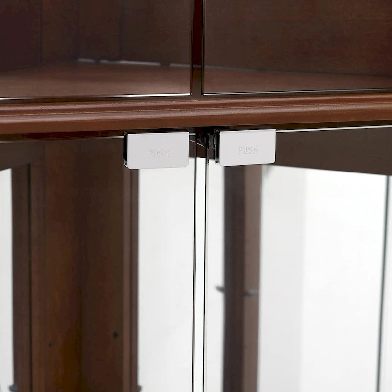 Corner Curio Display Cabinet with Lighting, Mirrored Back & Tempered Glass Shelves