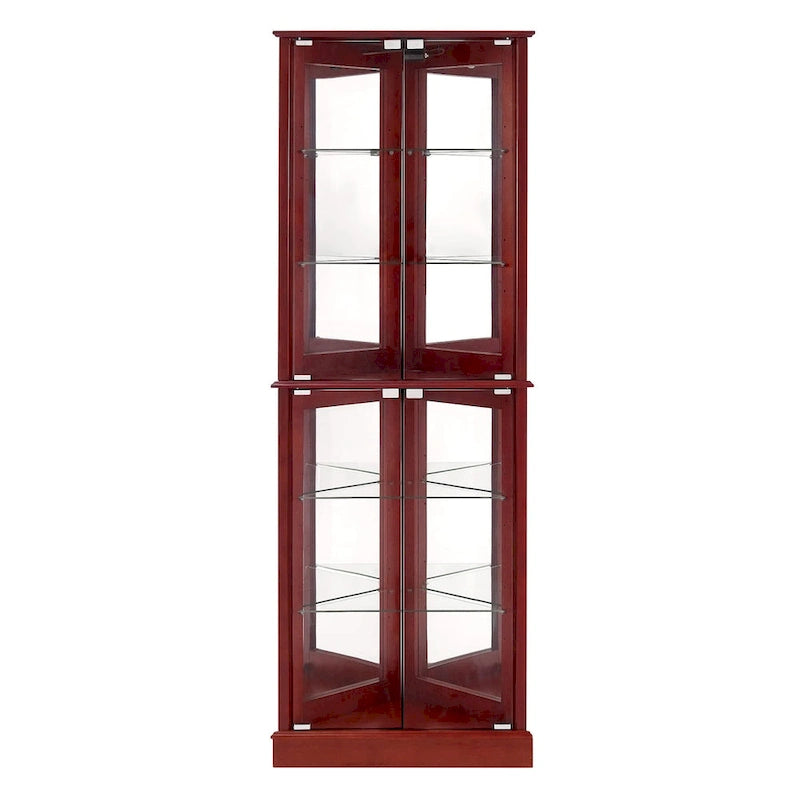 Corner Curio Display Cabinet with Lighting, Mirrored Back & Tempered Glass Shelves