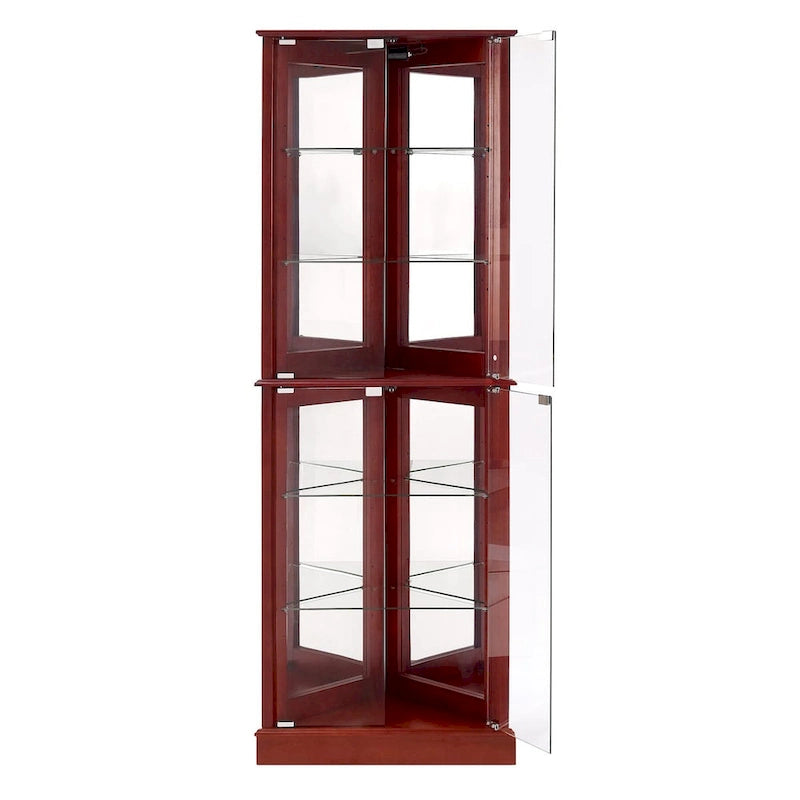 Corner Curio Display Cabinet with Lighting, Mirrored Back & Tempered Glass Shelves