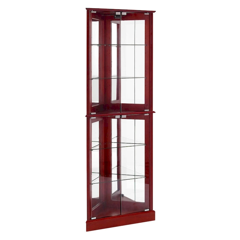 Corner Curio Display Cabinet with Lighting, Mirrored Back & Tempered Glass Shelves