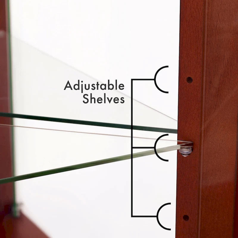 Corner Curio Display Cabinet with Lighting, Mirrored Back & Tempered Glass Shelves