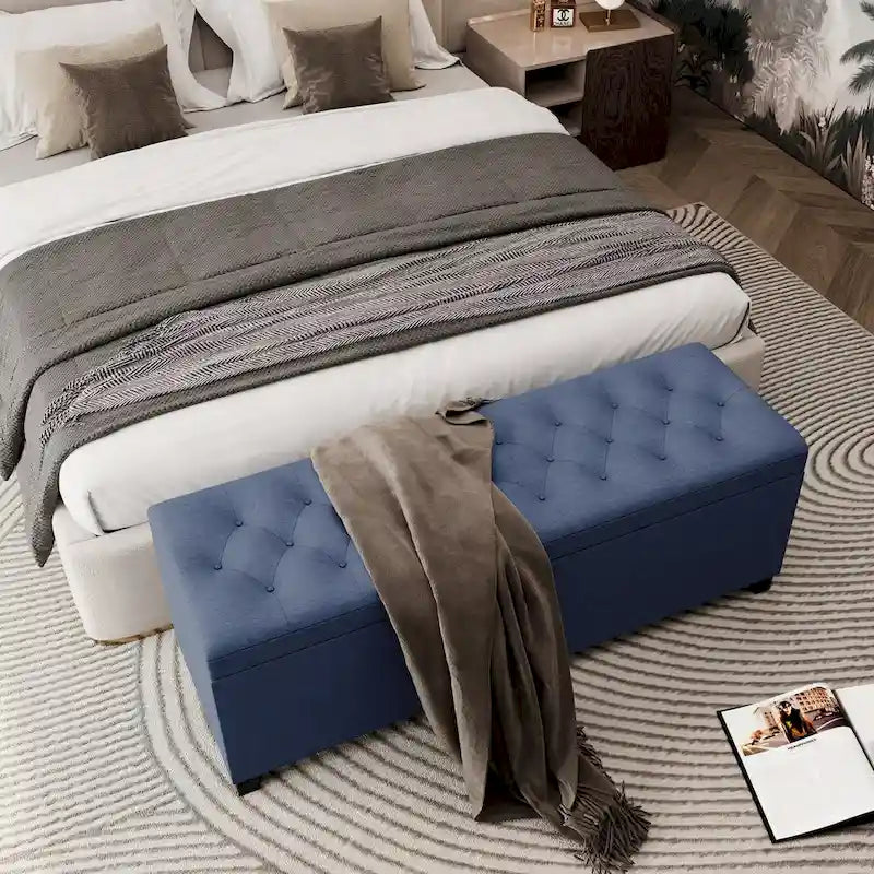 Extra Long Diamond-Tufted Flip-Top Storage Ottoman Bench | Entryway & Bed End