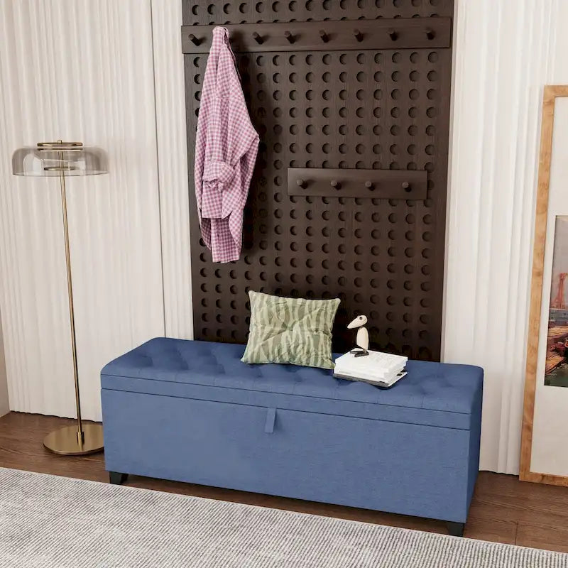 Extra Long Diamond-Tufted Flip-Top Storage Ottoman Bench | Entryway & Bed End