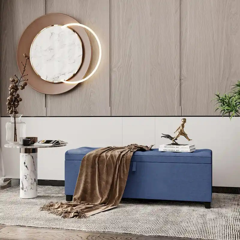 Extra Long Diamond-Tufted Flip-Top Storage Ottoman Bench | Entryway & Bed End