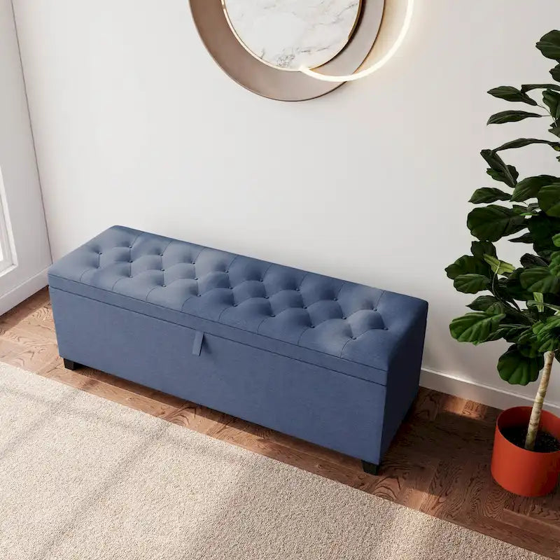 Extra Long Diamond-Tufted Flip-Top Storage Ottoman Bench | Entryway & Bed End