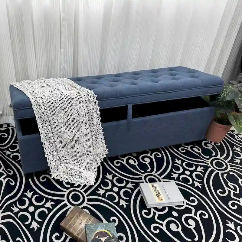 Extra Long Diamond-Tufted Flip-Top Storage Ottoman Bench | Entryway & Bed End