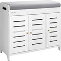 Bamboo Shoe Storage Bench with Cushioned Seat and Louvered Doors