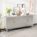 Large 4-Door Storage Cabinet with Adjustable Shelves & Solid Wood Legs – 70 Inch