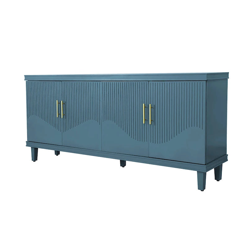 Large 4-Door Storage Cabinet with Adjustable Shelves & Solid Wood Legs – 70 Inch