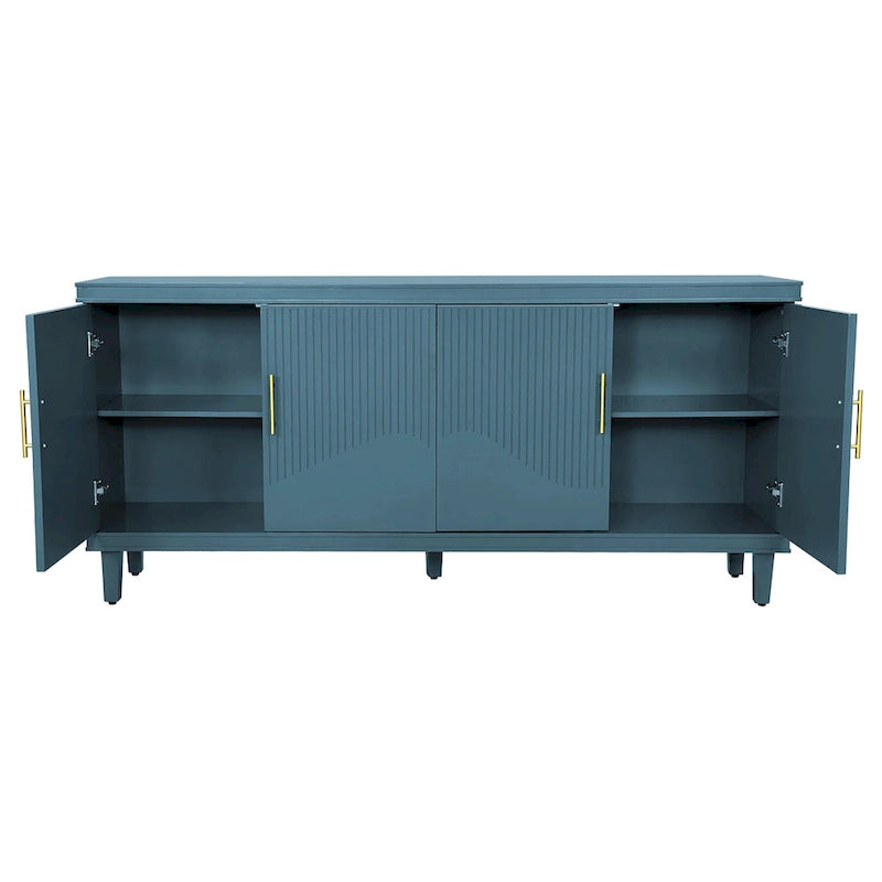 Large 4-Door Storage Cabinet with Adjustable Shelves & Solid Wood Legs – 70 Inch